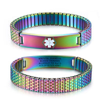 Rainbow Stretch Engraved Medical ID Bracelet