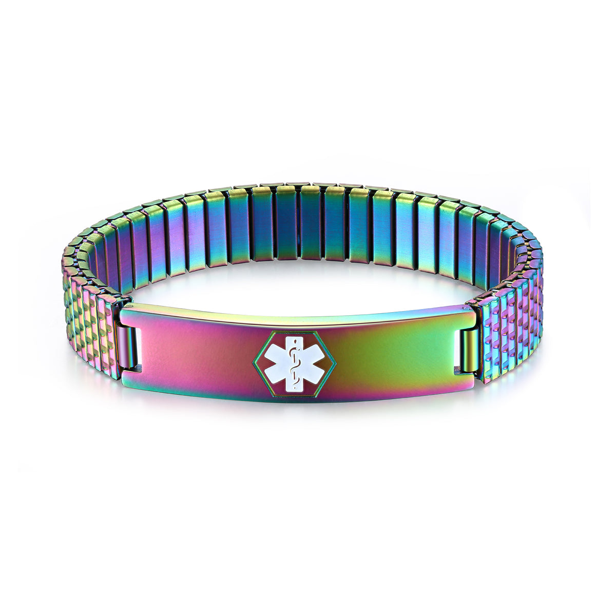 Rainbow Stretch Engraved Medical ID Bracelet