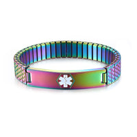 Rainbow Stretch Engraved Medical ID Bracelet