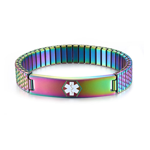 Rainbow Stretch Engraved Medical ID Bracelet