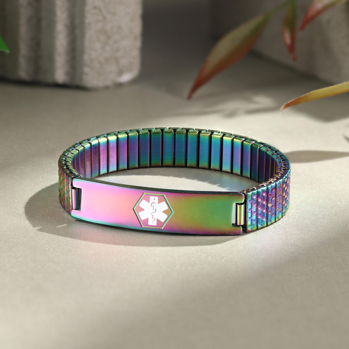 Rainbow Stretch Engraved Medical ID Bracelet