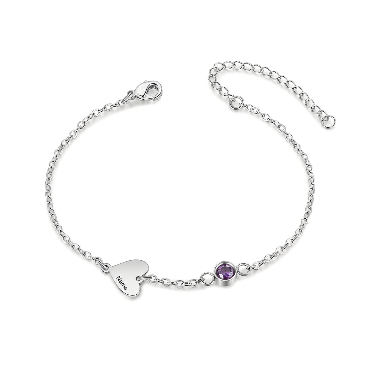 Heart Birthstone Engraved Name Bracelet