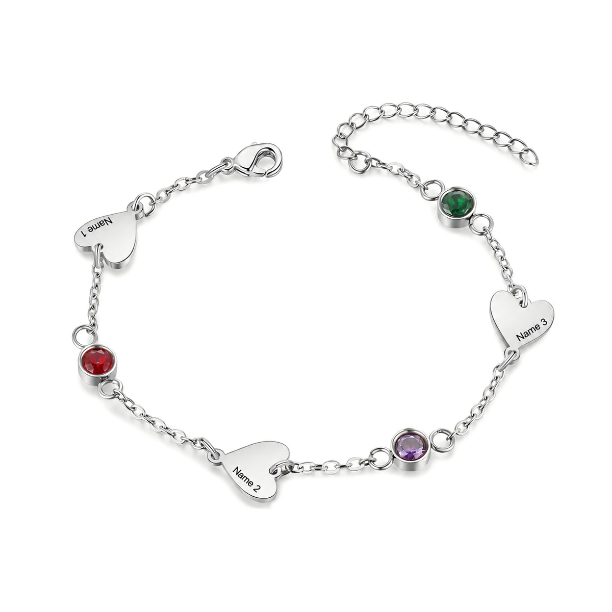 Heart Birthstone Engraved Name Bracelet