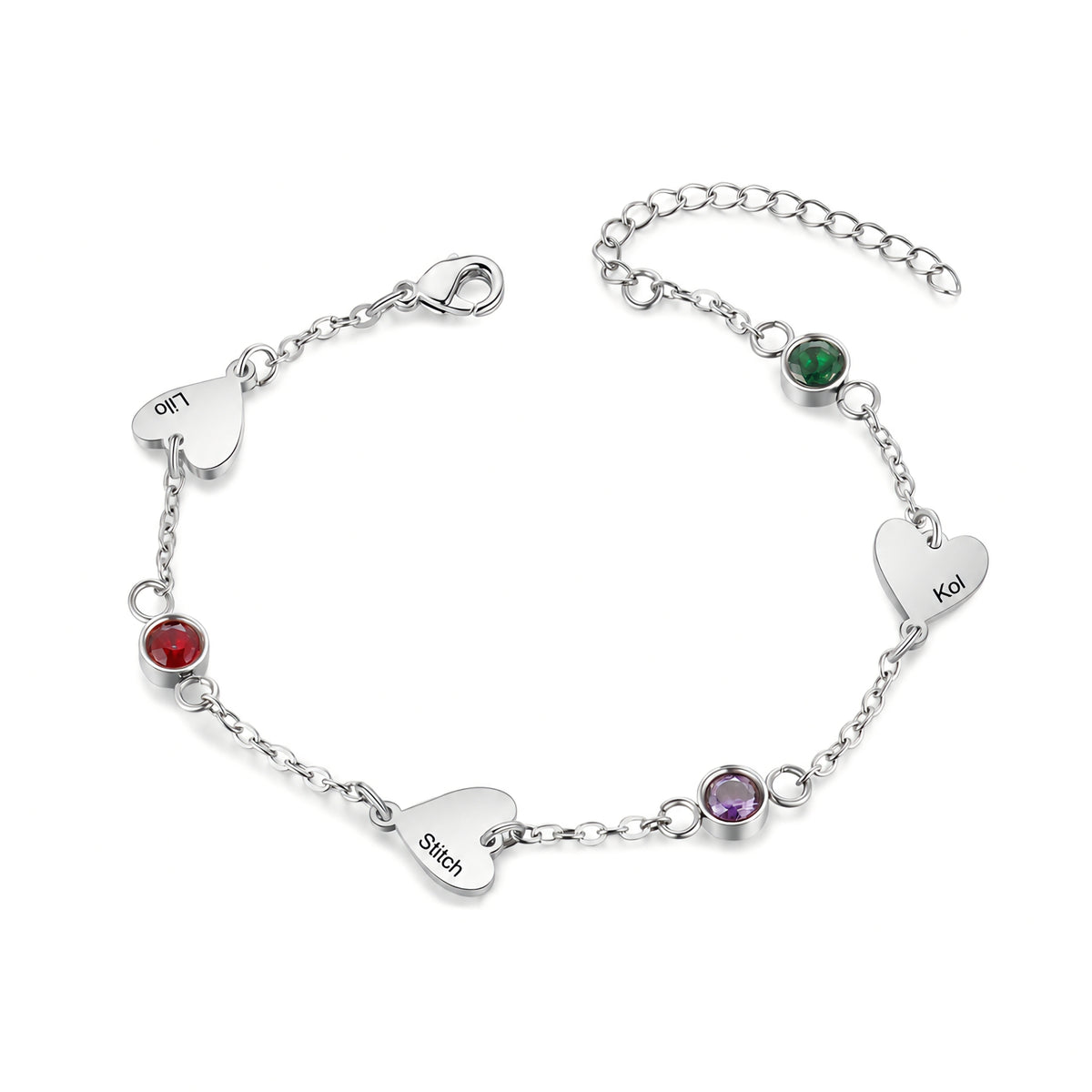 Heart Birthstone Engraved Name Bracelet