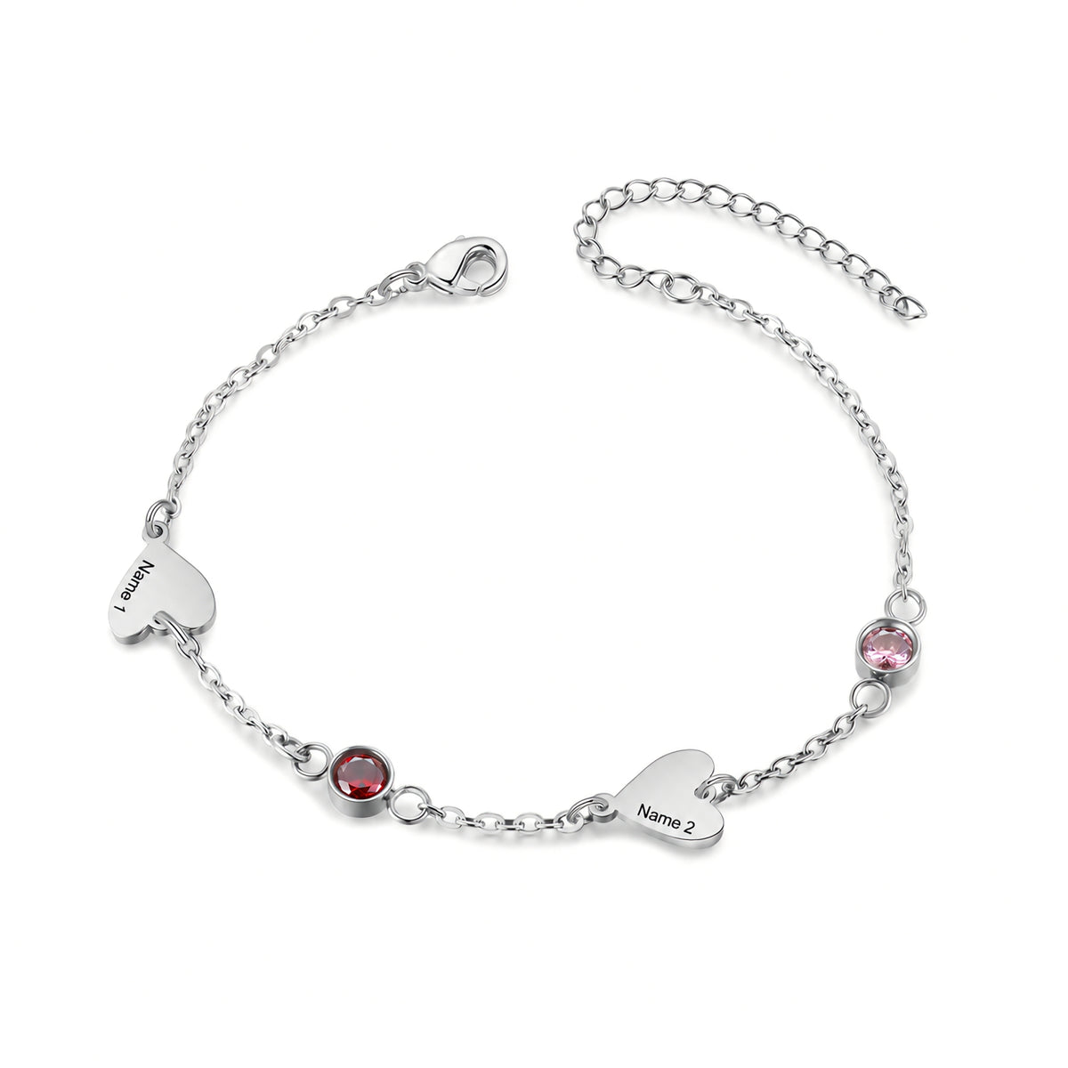 Heart Birthstone Engraved Name Bracelet