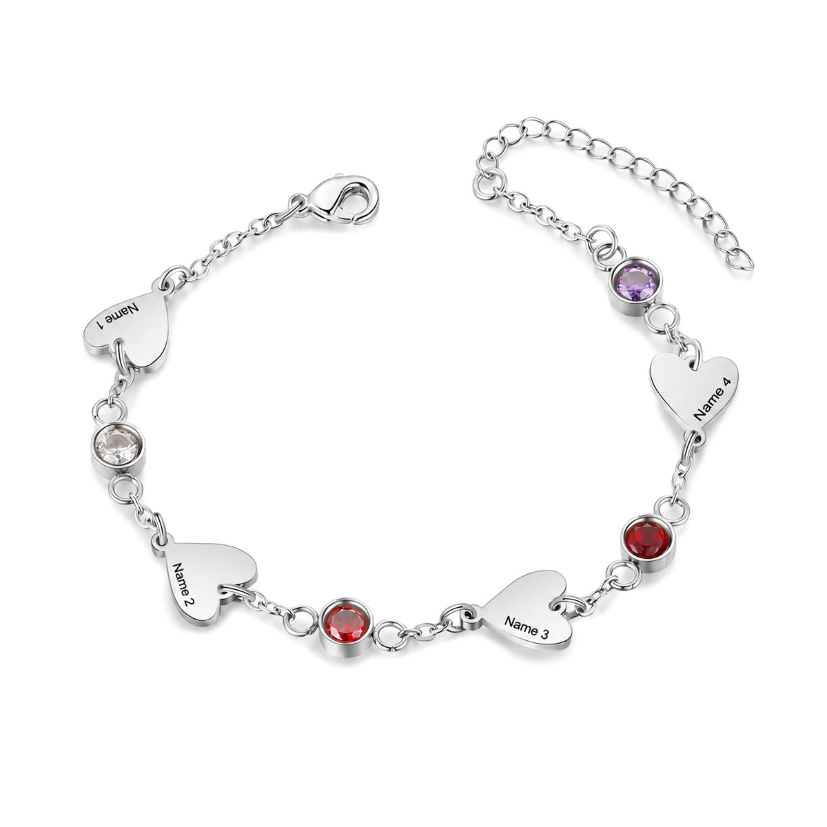 Heart Birthstone Engraved Name Bracelet