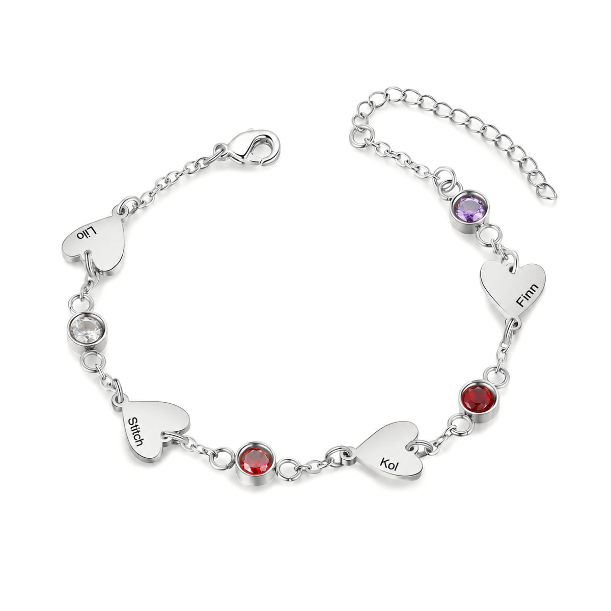 Heart Birthstone Engraved Name Bracelet