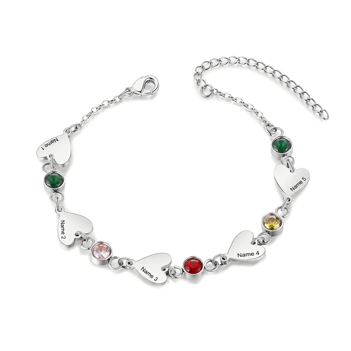 Heart Birthstone Engraved Name Bracelet