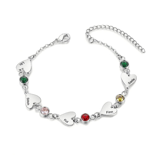 Heart Birthstone Engraved Name Bracelet