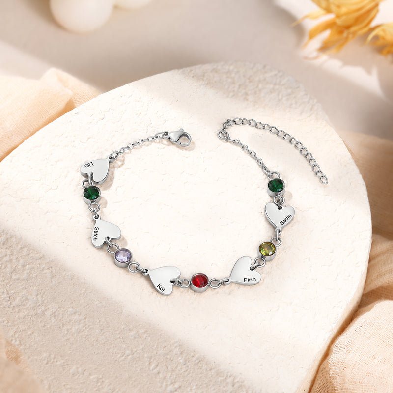 Heart Birthstone Engraved Name Bracelet