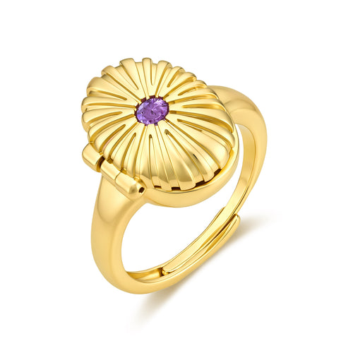 Shell Locket Photo Birthstone Ring