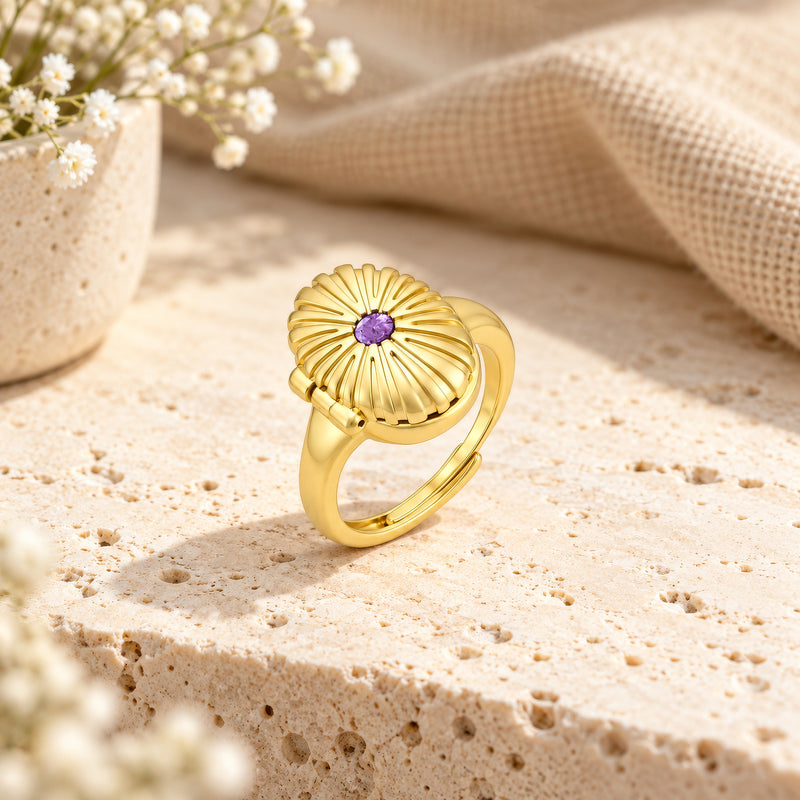 Shell Locket Photo Birthstone Ring