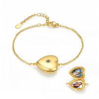 Round Photo Locket Birthstone Bracelet