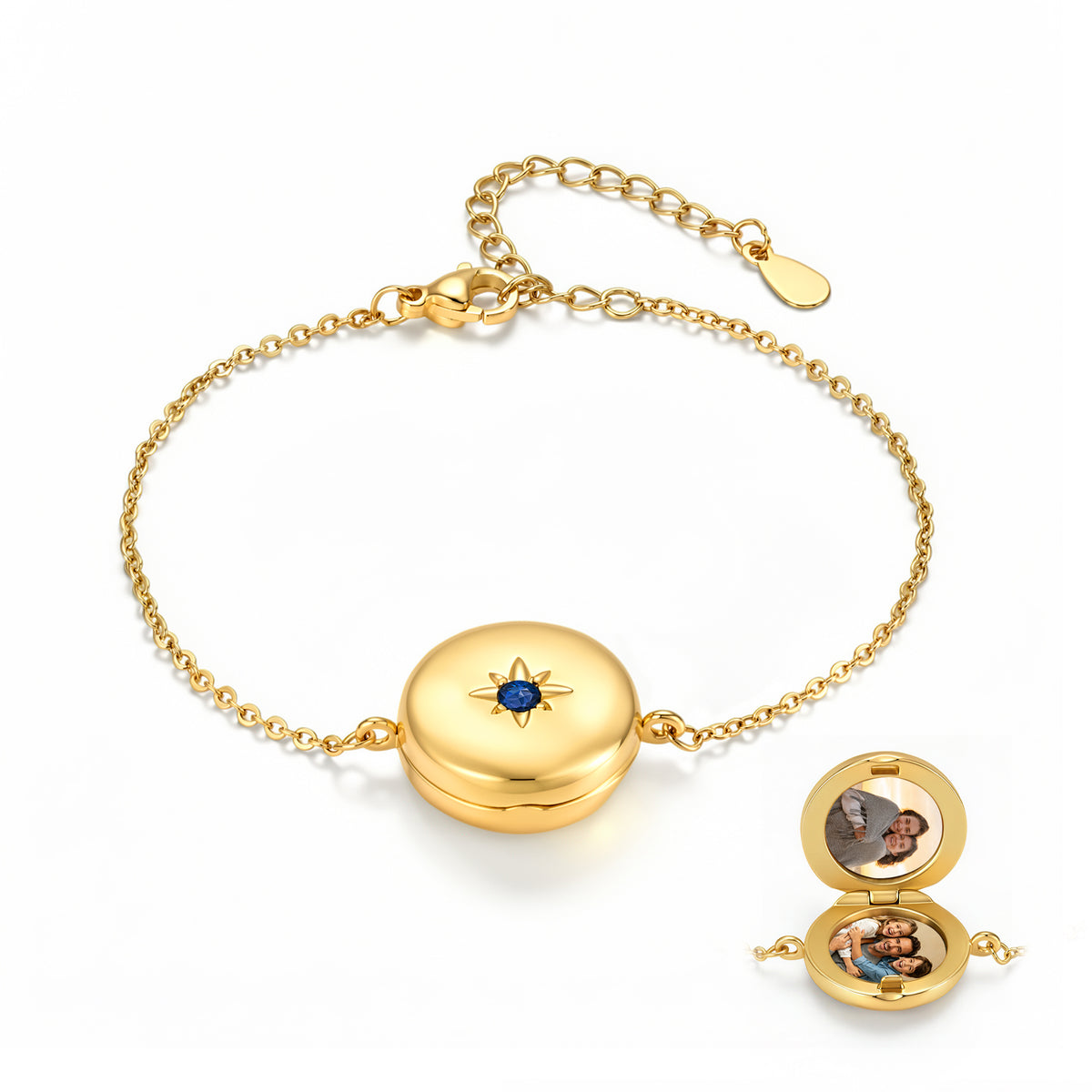 Round Photo Locket Birthstone Bracelet