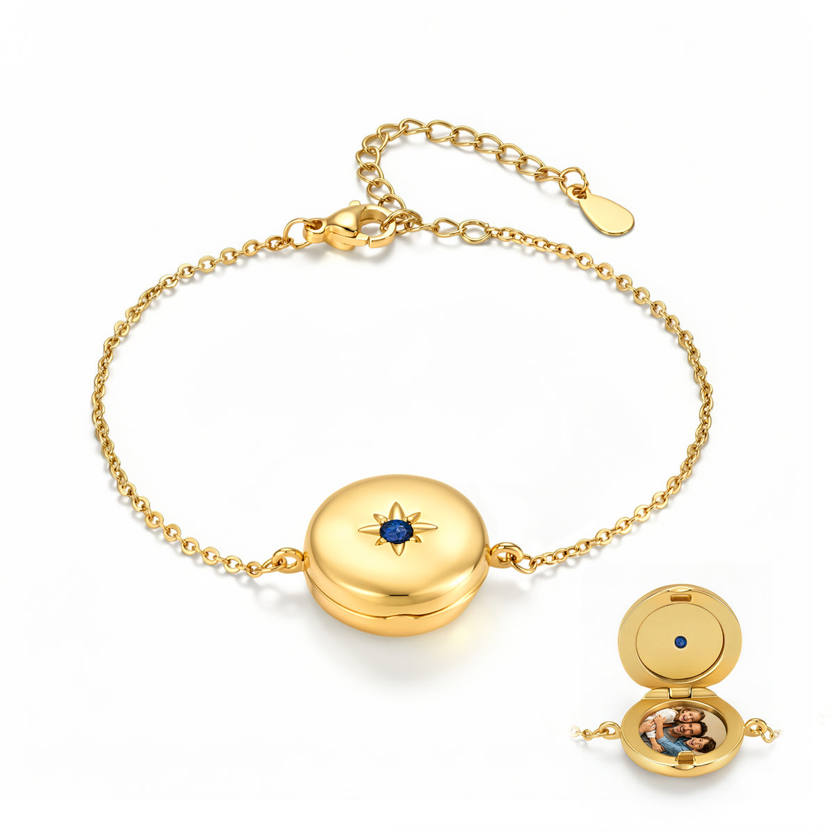 Round Photo Locket Birthstone Bracelet