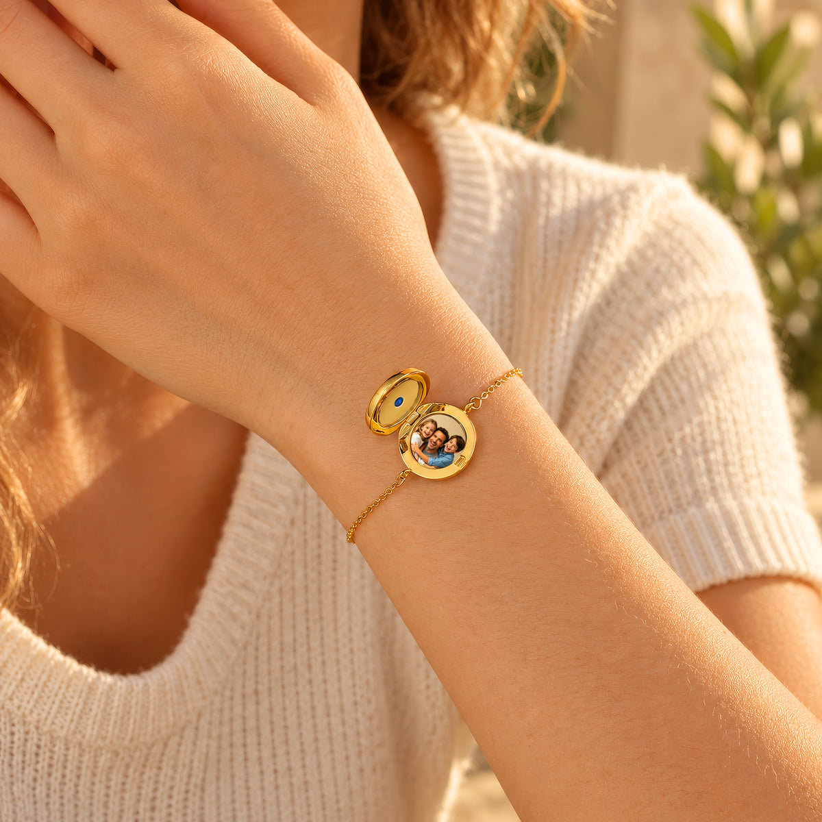 Round Photo Locket Birthstone Bracelet