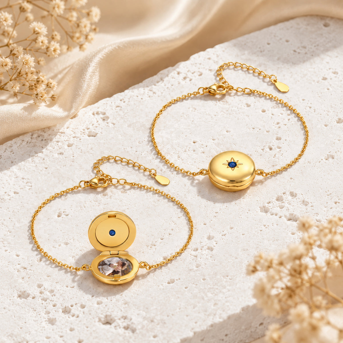 Round Photo Locket Birthstone Bracelet