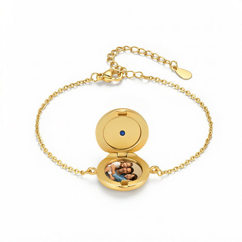 Round Photo Locket Birthstone Bracelet