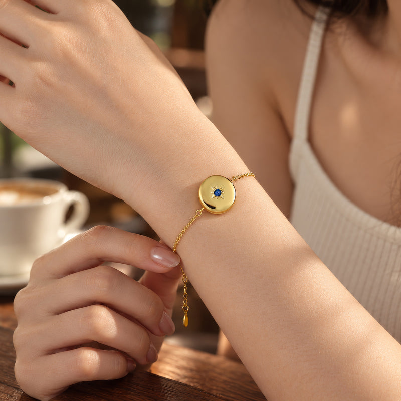 Round Photo Locket Birthstone Bracelet