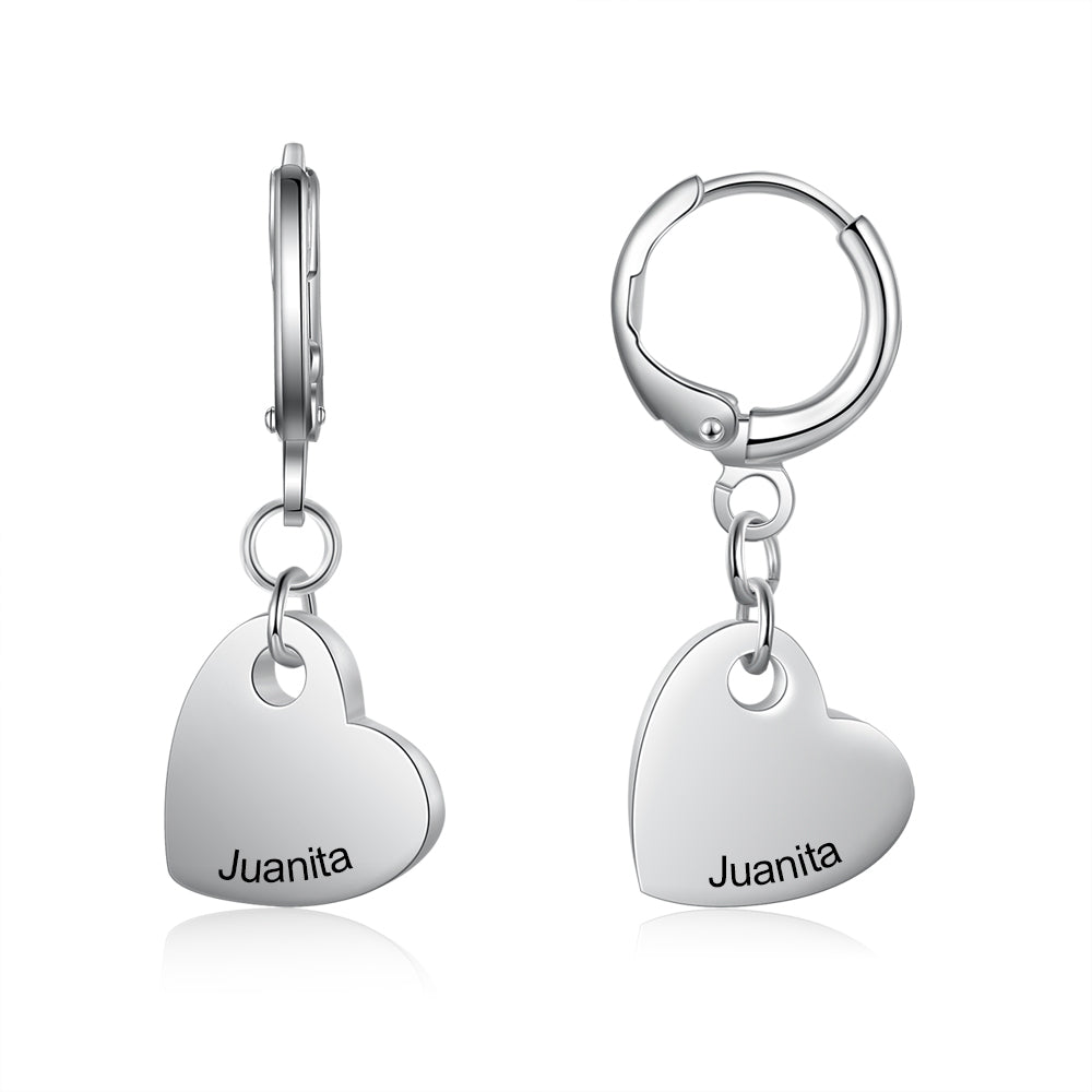 Engraved Heart Name Huggie Earrings