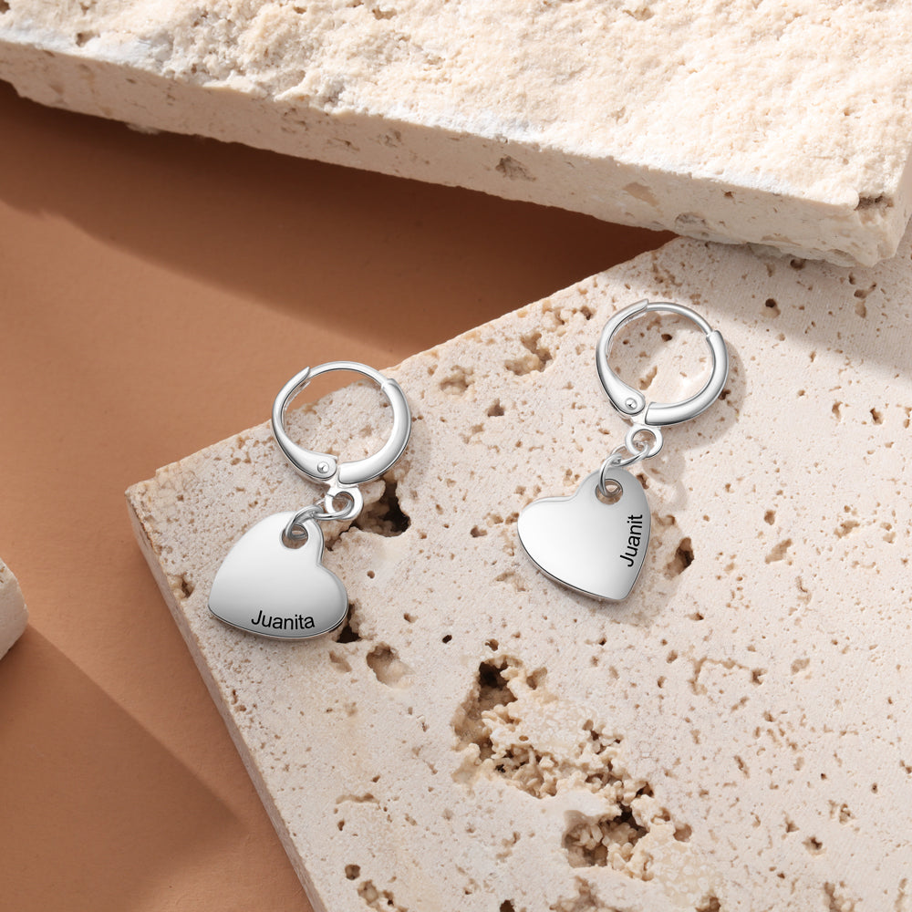 Engraved Heart Name Huggie Earrings