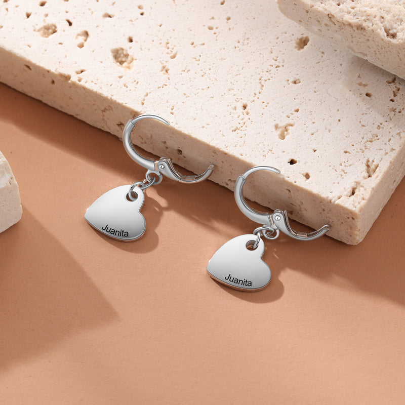 Engraved Heart Name Huggie Earrings