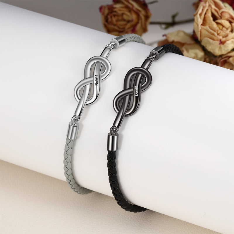 Engraved Love Knot Couple Bracelet Set