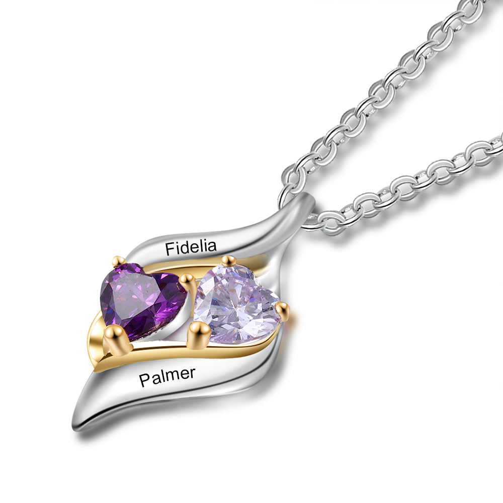 Sterling Silver Mini Heart Two Stone Name Necklace