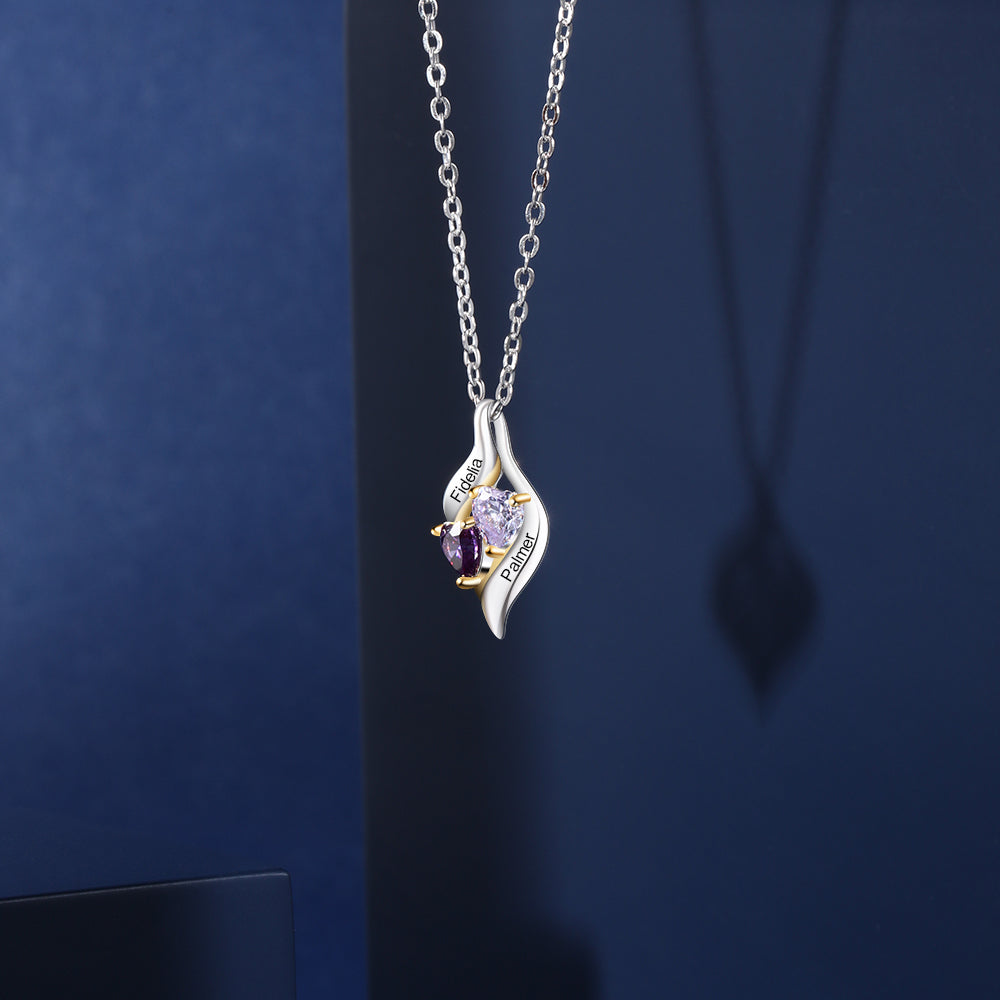 Sterling Silver Mini Heart Two Stone Name Necklace