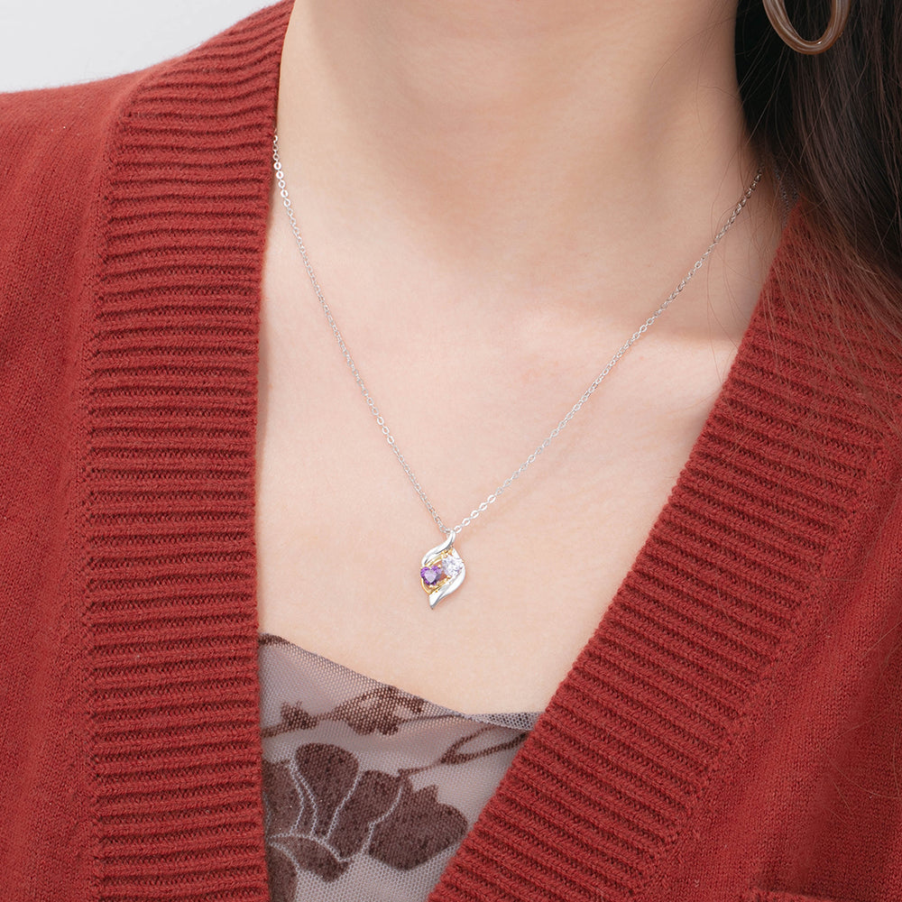 Sterling Silver Mini Heart Two Stone Name Necklace