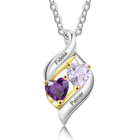 Sterling Silver Mini Heart Two Stone Name Necklace