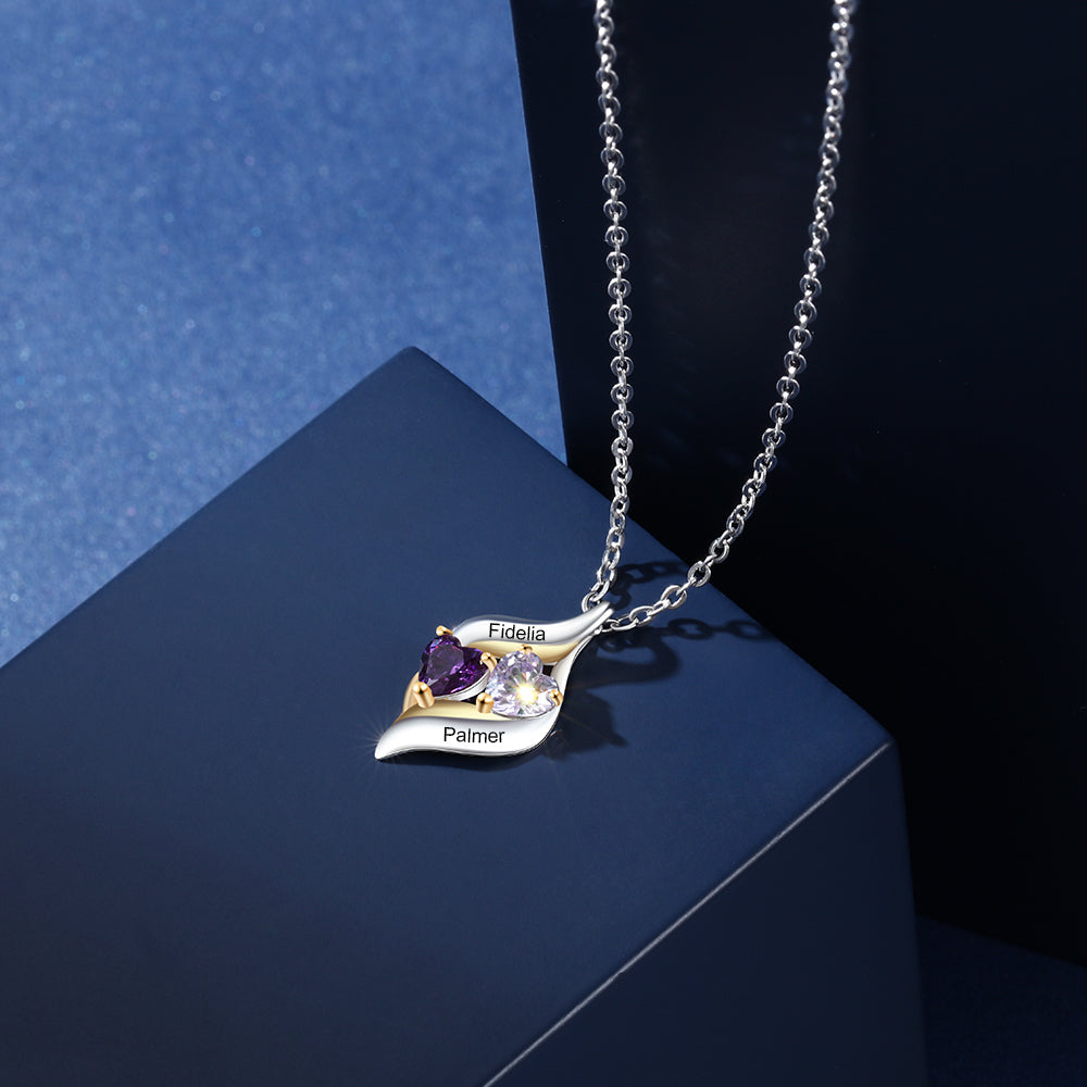 Sterling Silver Mini Heart Two Stone Name Necklace