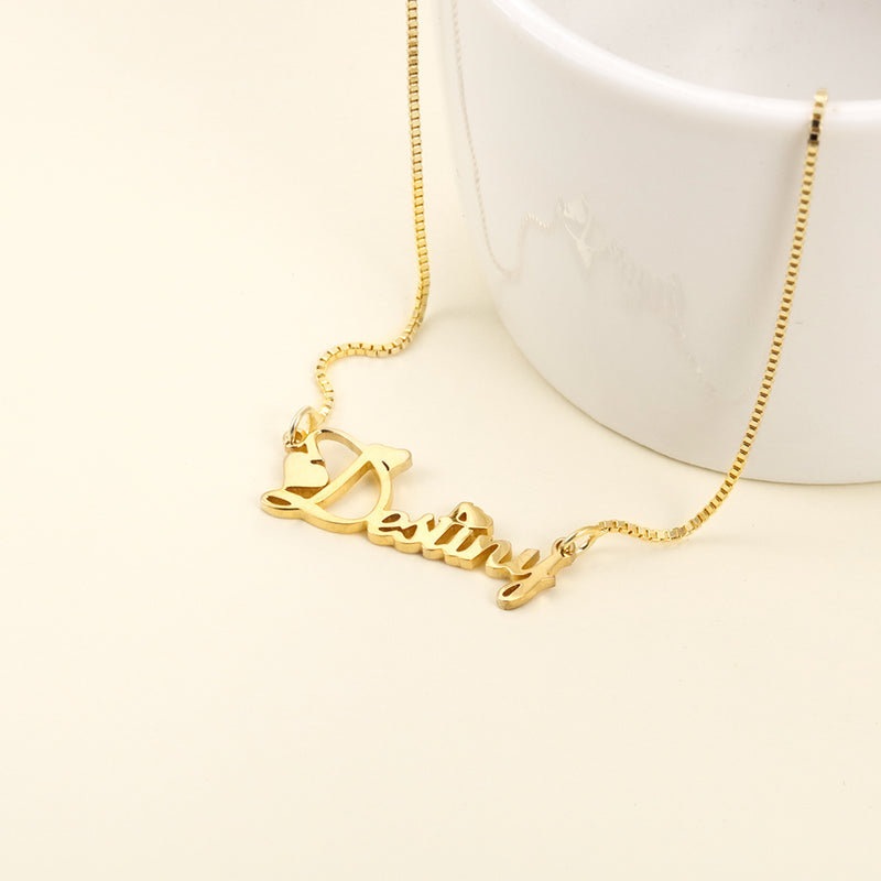 Script Name Necklace with Two Hearts