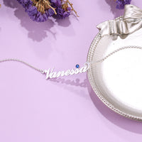 Script Name Necklace with Birthstone