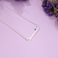 Script Name Necklace with Birthstone