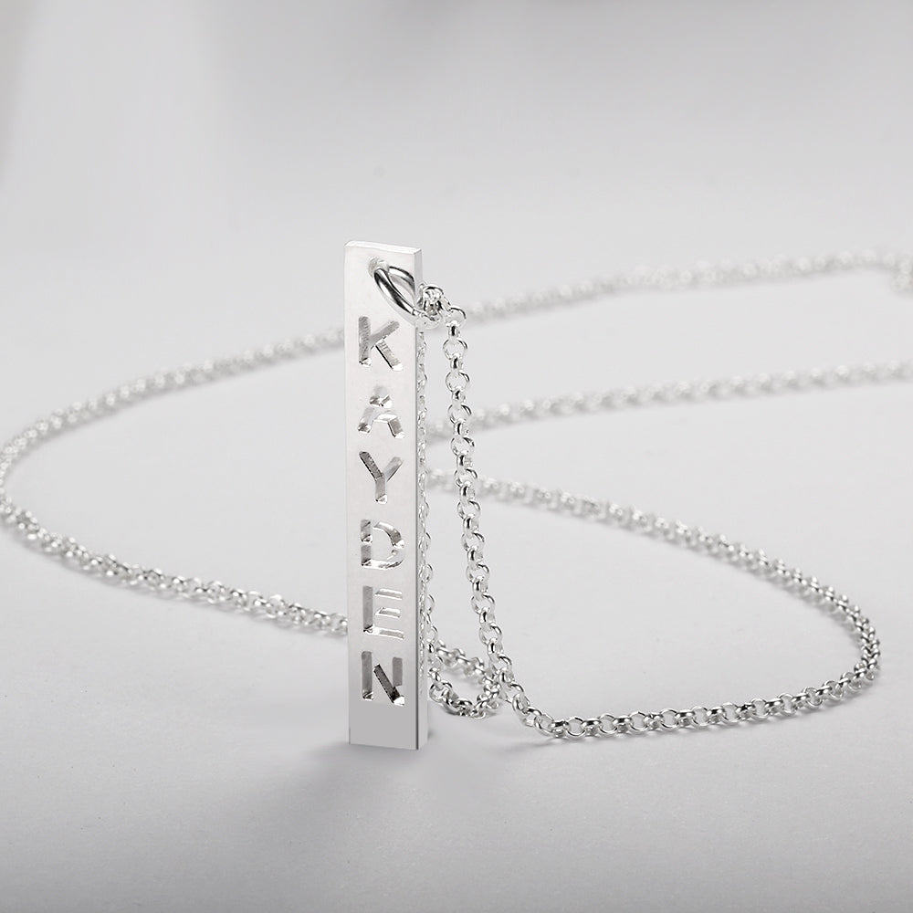 Sterling Silver Vertical Bar Cutout Name Necklace