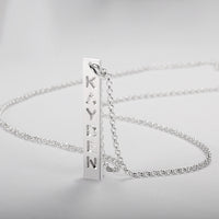 Sterling Silver Vertical Bar Cutout Name Necklace