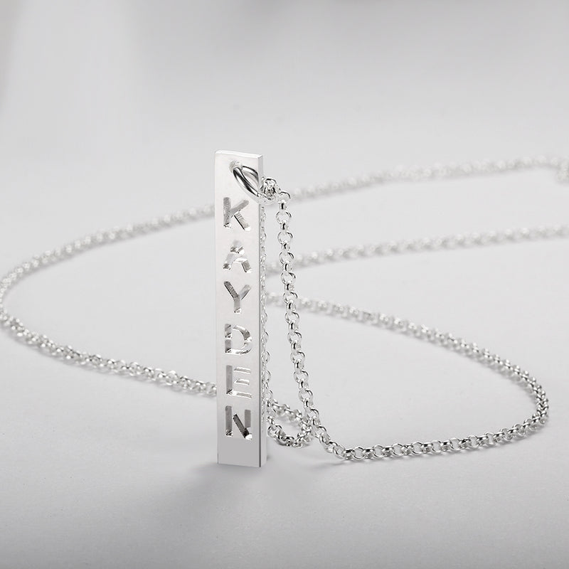 Sterling Silver Vertical Bar Cutout Name Necklace