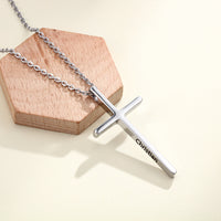 Engraved Stainless Steel Cross Necklace