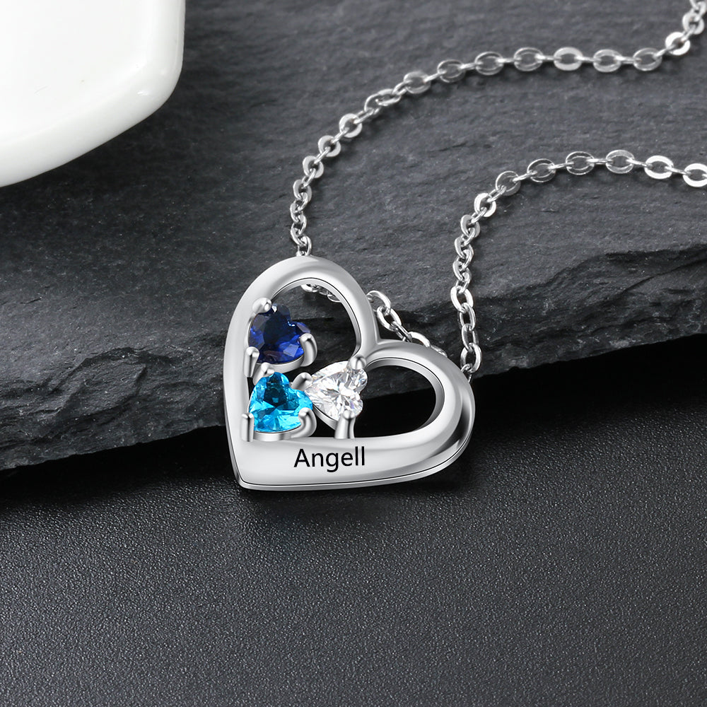 Sterling Silver Heart Cluster Birthstone Name Necklace