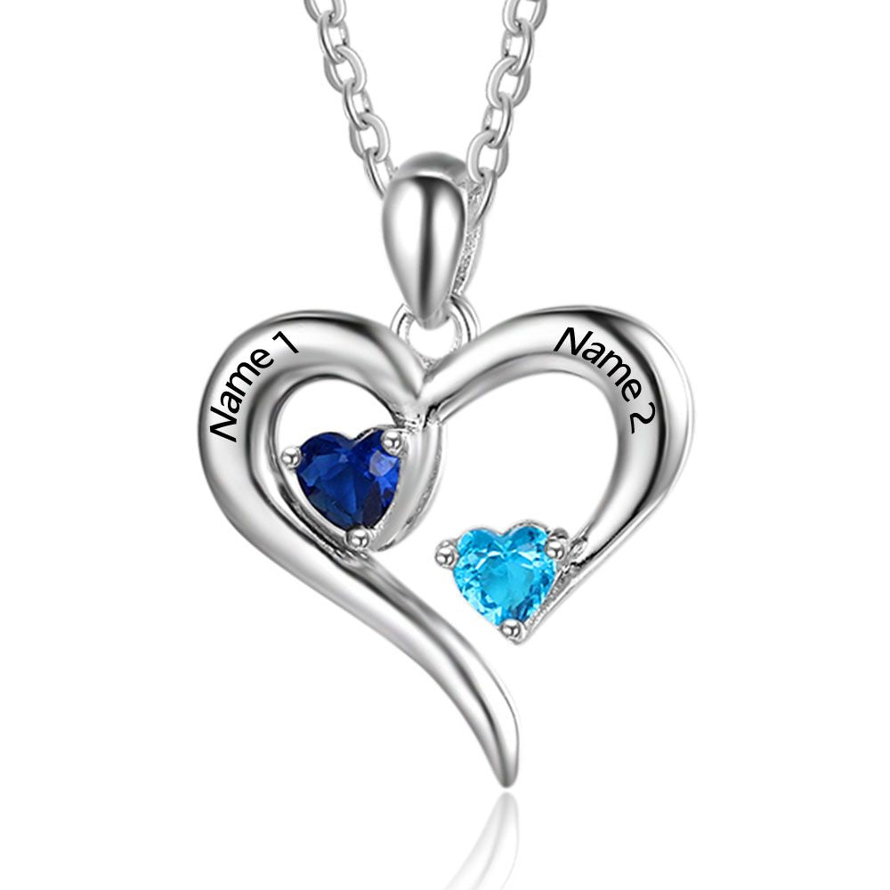Sterling Silver Two Birthstone Heart Name Necklace
