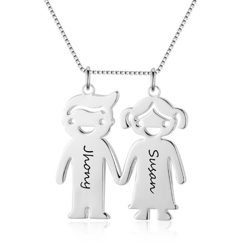 Engraved Kids Figure Name Necklace for Mom