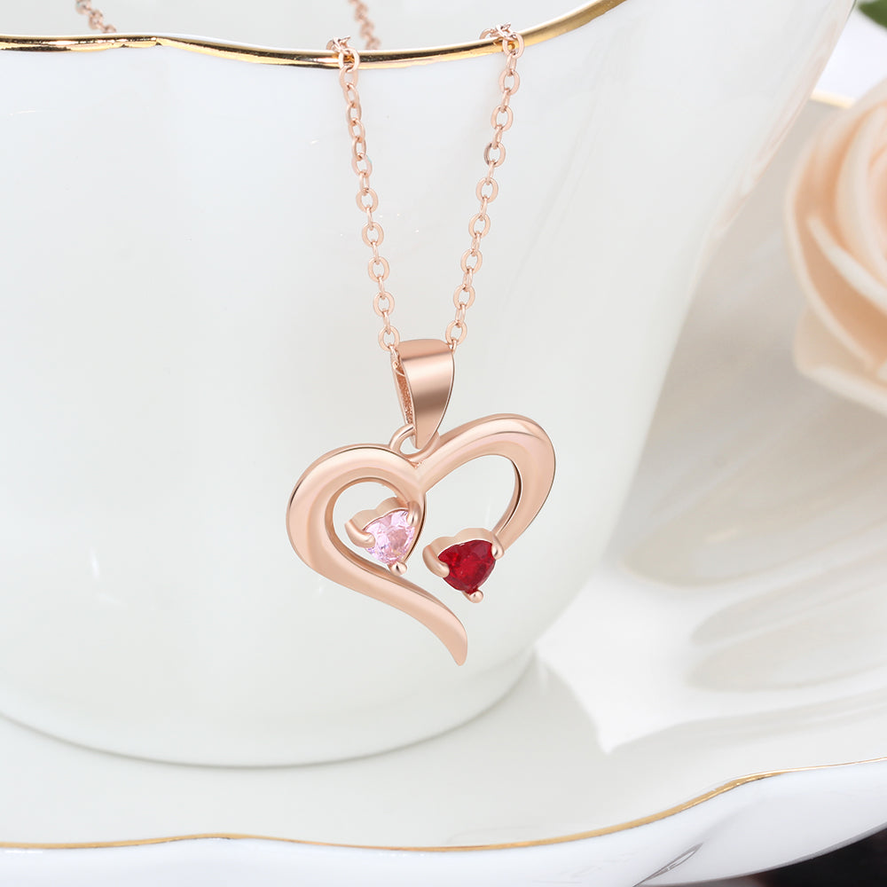 Sterling Silver Two Birthstone Heart Name Necklace