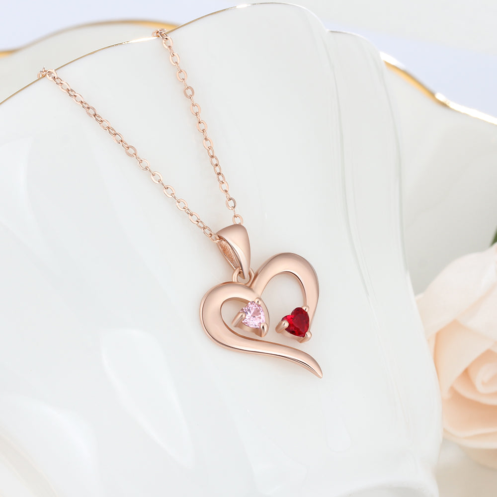 Sterling Silver Two Birthstone Heart Name Necklace