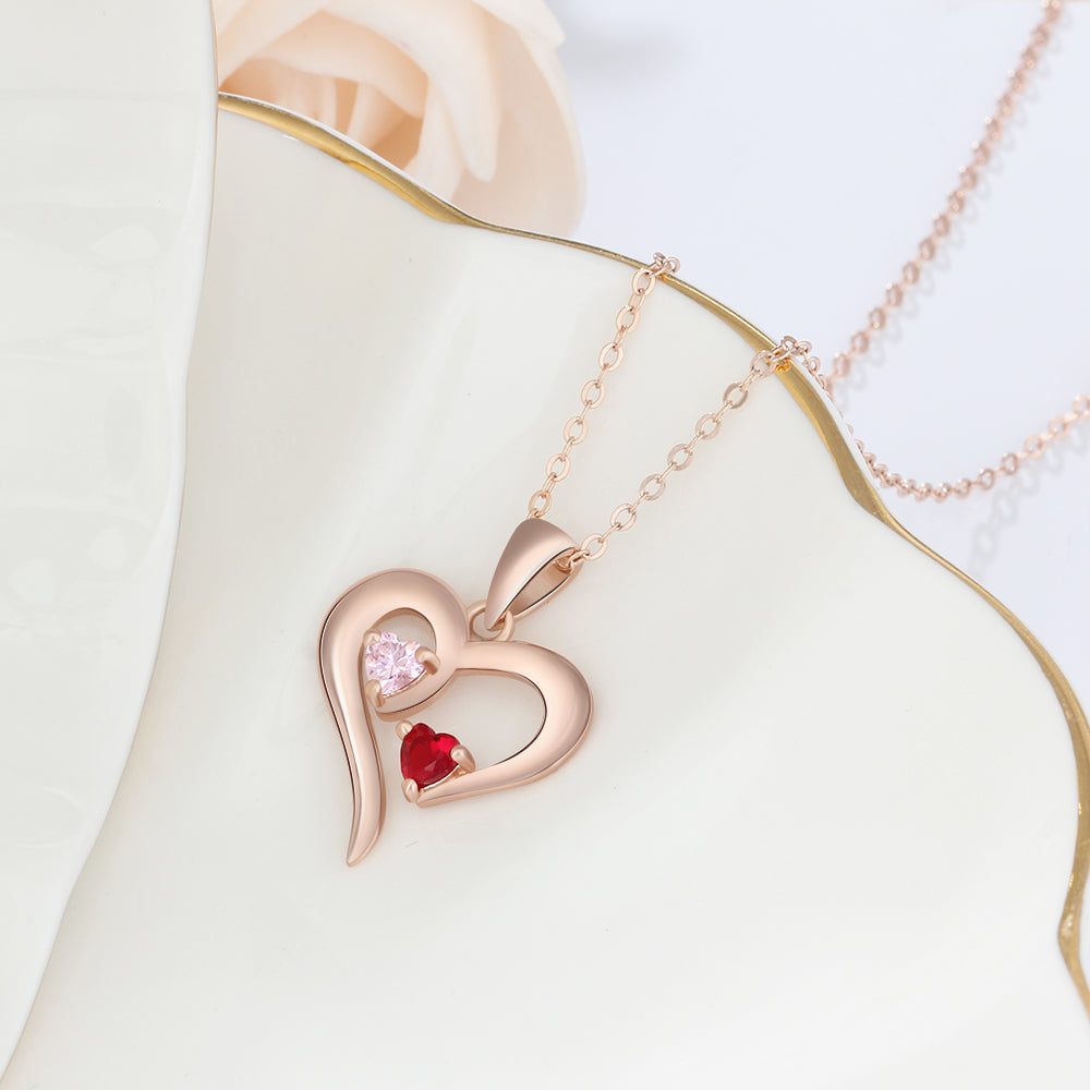 Sterling Silver Two Birthstone Heart Name Necklace