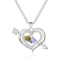 925 Silver Personalized Names Arrow and Heart Necklace with Heart Birthstones
