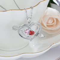 925 Silver Personalized Names Arrow and Heart Necklace with Heart Birthstones