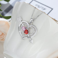 925 Silver Personalized Names Arrow and Heart Necklace with Heart Birthstones