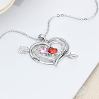 925 Silver Personalized Names Arrow and Heart Necklace with Heart Birthstones