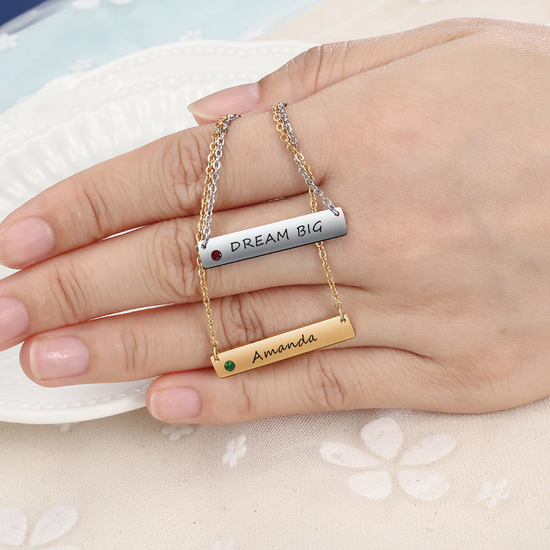 Engraved Horizontal Nameplate Bar Necklace